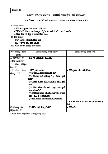 Giáo án Mĩ thuật Lớp 3 - Tuần 10