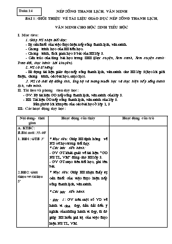 Giáo án Nếp sống thanh lịch, văn minh Lớp 3 - Tuần 14 đến 19