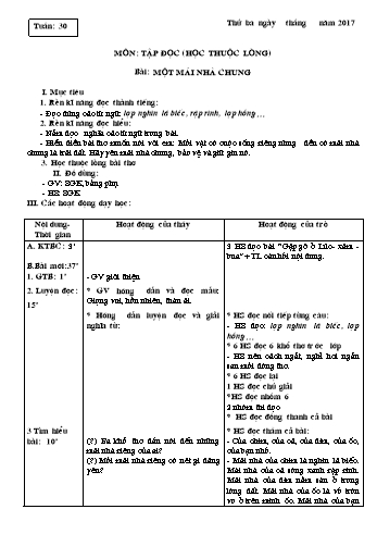 Giáo án Tập đọc Lớp 3 - Tuần 30, 31