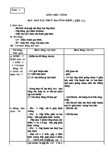 Giáo án Thủ công Lớp 3 - Tuần 1 đến 10