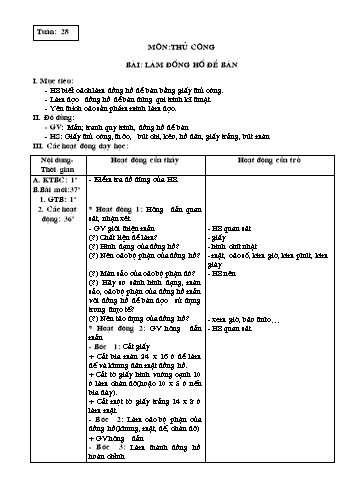 Giáo án Thủ công Lớp 3 - Tuần 28 đến 33