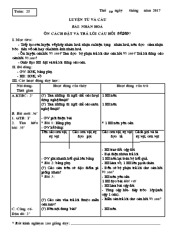 Giáo án Tiếng Việt Lớp 3 - Tuần 25, 26