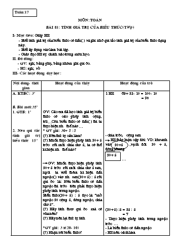 Giáo án Toán Lớp 3 - Tuần 17