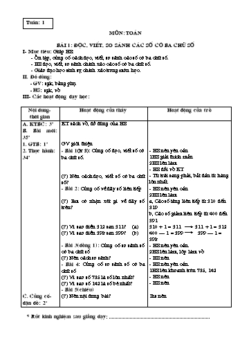 Giáo án Toán Lớp 3 - Tuần 1