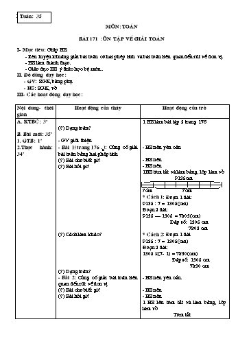 Giáo án Toán Lớp 3 - Tuần 35