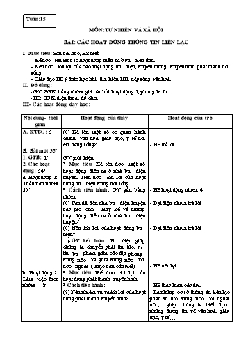 Giáo án Tự nhiên và Xã hội Lớp 3 - Tuần 15, 16, 17
