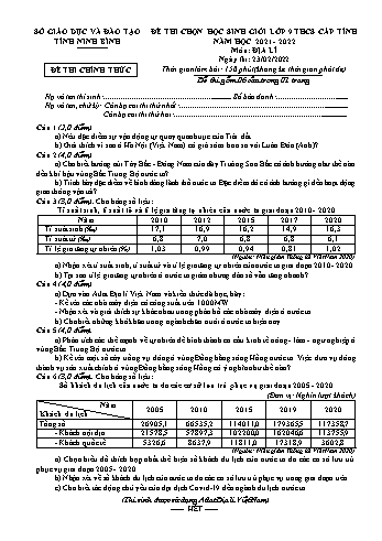 Đề thi học sinh giỏi môn Địa lý Lớp 9 - Năm học 2021-2022 - Sở GD&ĐT Ninh Bình (Có đáp án)