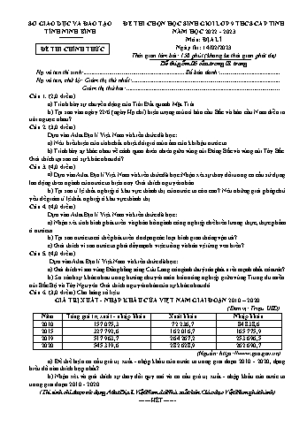 Đề thi học sinh giỏi môn Địa lý Lớp 9 - Năm học 2022-2023 - Sở GD&ĐT Ninh Bình (Có đáp án)