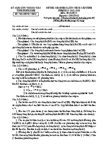 Đề thi học sinh giỏi môn Hóa học Lớp 9 - Năm học 2021-2022 - Sở GD&ĐT Ninh Bình (Có đáp án)