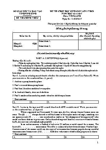 Đề thi học sinh giỏi môn Tiếng Anh Lớp 9 - Năm học 2016-2017 - Sở GD&ĐT Ninh Bình (Có đáp án + File nghe)