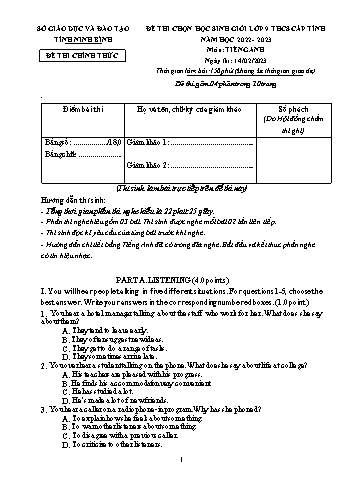 Đề thi học sinh giỏi môn Tiếng Anh Lớp 9 - Năm học 2022-2023 - Sở GD&ĐT Ninh Bình (Có đáp án)