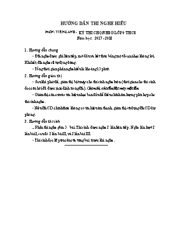 Đề thi học sinh giỏi môn Tiếng Anh Lớp 9 (Nghe) - Năm học 2017-2018 - Sở GD&ĐT Ninh Bình (Có file nghe)
