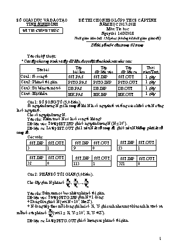 Đề thi học sinh giỏi môn Tin học Lớp 9 - Năm học 2017-2018 - Sở GD&ĐT Ninh Bình (Có đáp án + Code)