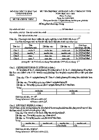 Đề thi học sinh giỏi môn Tin học Lớp 9 - Năm học 2021-2022 - Sở GD&ĐT Ninh Bình (Có đáp án)