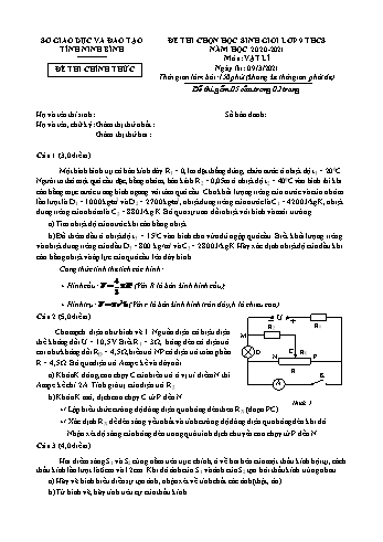 Đề thi học sinh giỏi môn Vật lý Lớp 9 - Năm học 2020-2021 - Sở GD&ĐT Ninh Bình (Có đáp án)