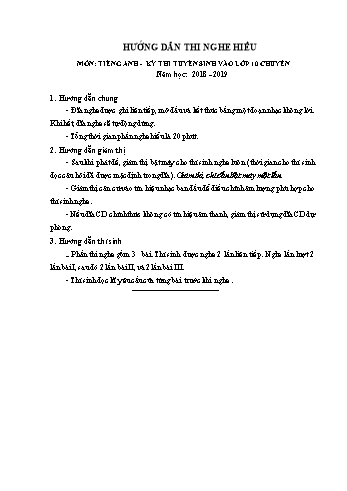 Đề tuyển sinh Lớp 10 chuyên môn Tiếng Anh (Nghe hiểu) - Năm học 2018-2019 (Có file nghe)