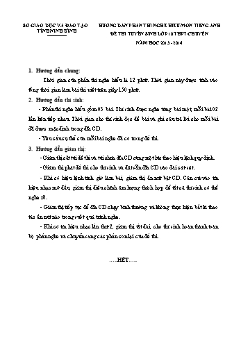 Đề tuyển sinh Lớp 10 chuyên môn Tiếng Anh (Nghe) - Năm học 2013-2014 - Sở GD&ĐT Ninh Bình (Có file nghe)