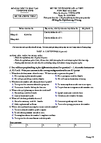 Đề tuyển sinh Lớp 10 chuyên môn Tiếng Anh (Nghe, nói, viết) - Năm học 2023-2024 - Sở GD&ĐT Ninh Bình (Có file nghe + Ma trận)