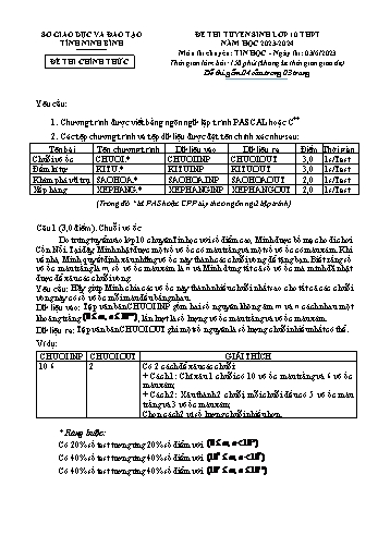 Đề tuyển sinh Lớp 10 môn Tin học - Năm học 2023-2024 - Sở GD&ĐT Ninh Bình (Có đáp án + Ma trận)