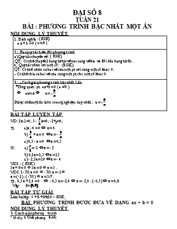 Giáo án Đại số + Hình học Lớp 8 - Tuần 21+22 (Có bài tập)