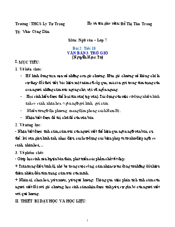 Kế hoạch bài dạy Ngữ văn 7 - Tiết 18, Bài 2: Trở gió - Đỗ Thị Thu Trang
