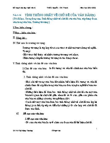 Bài giảng môn Ngữ văn Lớp 8 - Tiết 1 đến 10: Tính Thống Nhất về chủ đề của văn bản - Năm học 2021-2022 - Võ Thị Mộng Thường