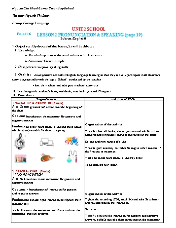 Bài giảng môn Tiếng Anh Lớp 6 - Unit 2: School (Tiết 16 đến 19) - Nguyễn Thị Loan
