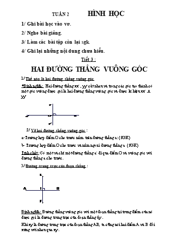 Bài giảng môn Toán học Lớp 7 - Tiết 3+4: Hai đường thẳng vuông góc