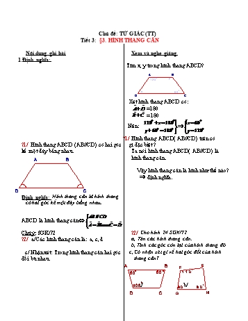 Bài giảng môn Toán học Lớp 8 - Tiết 3+4: Hình thang cân