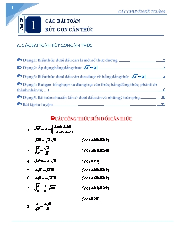 Các Chuyên đề Toán học Lớp 9 - Chủ đề 1: Các bài toán rút gọn biểu thức