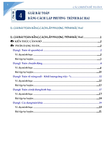 Các Chuyên đề Toán học Lớp 9 - Chủ đề 4: Giải bài toán bằng cách lập phương trình bậc hai
