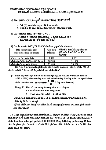 Đề tham khảo thi tuyển sinh Lớp 10 môn Toán học (Đề 2) - Năm học 2019-2020 - Phòng GD&ĐT Quận 11 (Có đáp án)