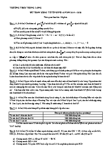 Đề tham khảo thi tuyển sinh Lớp 10 môn Toán học - Năm học 2019-2020 - Trường THCS Thăng Long (Có đáp án)