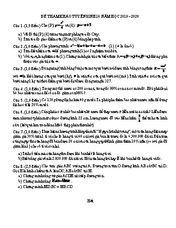 Đề tham khảo thi tuyển sinh Lớp 10 môn Toán học - Năm học 2019-2020 - Trường THCS Văn Lang (Có đáp án)