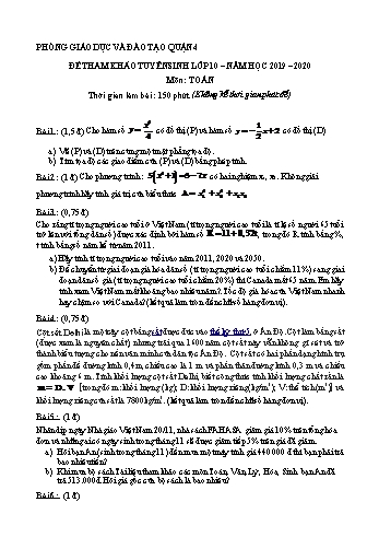 Đề tham khảo thi tuyển sinh Lớp 10 môn Toán học - Năm học 2019-2020 - Phòng GD&ĐT Quận 4 (Có đáp án)