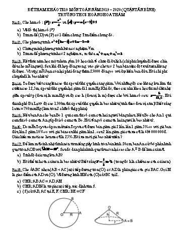 Đề tham khảo thi tuyển sinh Lớp 10 môn Toán học - Năm học 2019-2020 - Trường THCS Hoàng Hoa Thám (Có đáp án)