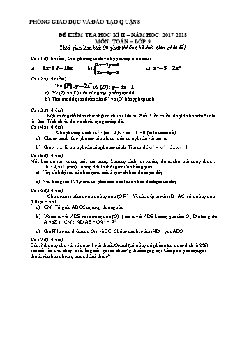 Đề thi học kỳ 2 môn Toán học Lớp 6, 7, 8, 9 - Năm học 2017-2018 - Trường THCS Lê Lai (Có đáp án)