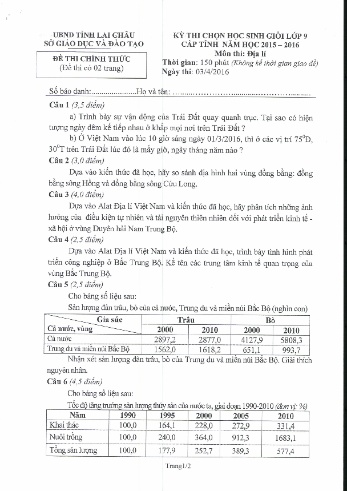Đề thi HSG cấp tỉnh Lớp 8, 9 - Năm học 2015-2016 - Sở GD&ĐT tỉnh Lai Châu (Có đáp án)