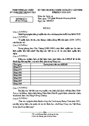 Đề thi HSG cấp tỉnh Lớp 9 môn Lịch sử (Đề 2) - Năm học 2016-2017 - Sở GD&ĐT tỉnh Lai Châu (Có đáp án)