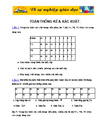Đề thi HSG tỉnh Lớp 9 môn Toán học - Thống kê và xác suất