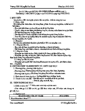 Giáo án môn Mỹ thuật Lớp 8 - Bài 12: Vẽ tranh Đề tài Gia đình - Năm học 2021-2022 - Nguyễn Thị Hòa