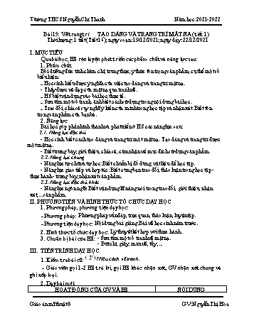 Giáo án môn Mỹ thuật Lớp 8 - Bài 15: Tạo dáng và trang trí mặt nạ - Năm học 2021-2022 - Nguyễn Thị Hòa