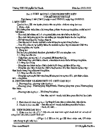 Giáo án môn Mỹ thuật Lớp 8 - Bài 5: Một số công trình tiêu biểu của mỹ thuật thời Lê - Năm học 2021-2022 - Nguyễn Thị Hòa