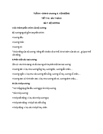 Giáo án môn Sinh học Lớp 8 - Tuần 4 - Chương 2: Vận động