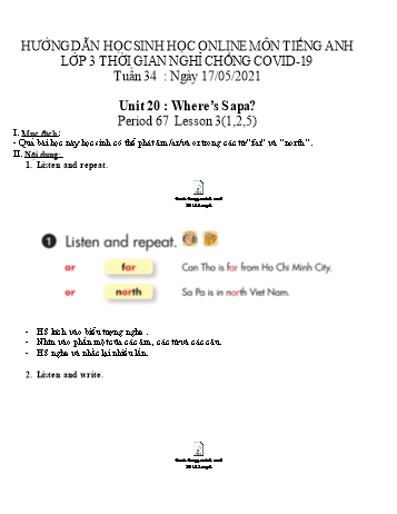 Giáo án môn Tiếng Anh Lớp 3 - Tuần 34, Unit 20: Wheres Sapa?