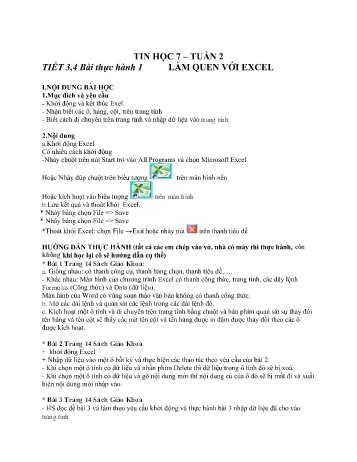 Giáo án môn Tin học Lớp 7 - Tiết 3+4: Làm quen với excel