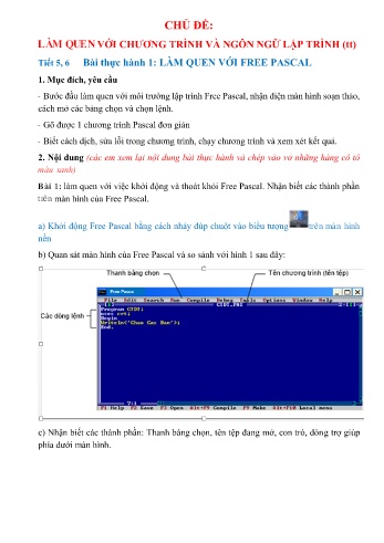Giáo án môn Tin học Lớp 8 - Bài 1: Làm quen với Free pascal (Tiết 5+6)