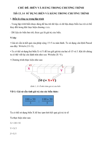 Giáo án môn Tin học Lớp 8 - Tiết 13+14: Sử dụng biến và hằng trong chương trình