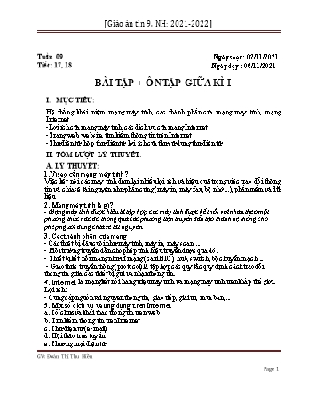 Giáo án môn Tin học Lớp 9 - Bài tập + Ôn tập giữa kì (Tiết 17+18) - Năm học 2021-2022 - Đoàn Thị Thu Hiền