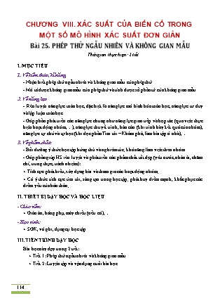 Kế hoạch bài dạy môn Toán học Lớp 9 - Chương 8: Xác suất của biến cố trong một số mô hình xác suất đơn giản - Cung Thế Anh
